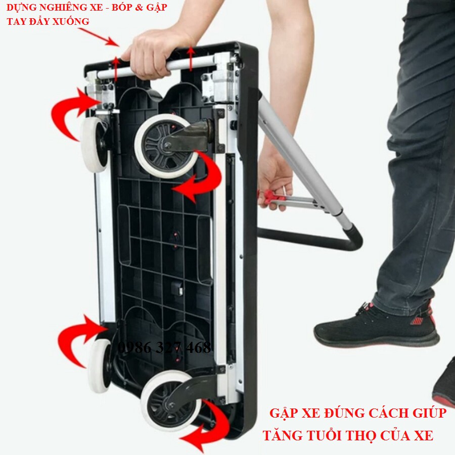 Xe Đẩy Hàng, Xe Đẩy Hàng 4 Bánh Gấp Gọn Maxkiwi- Bỏ Cốp ÔTô cho không gian nhỏ hẹp