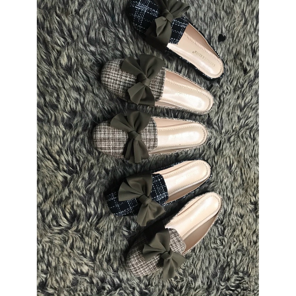 Giày sục nữ - Sục kẻ nơ xinh có 2 mầu nâu và đen | BigBuy360 - bigbuy360.vn