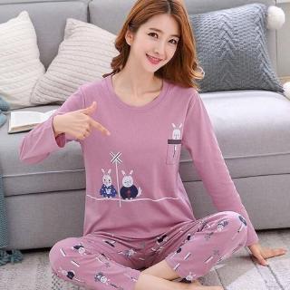 Bộ pijama cotton dài tay họa tiết hoạt hình dễ thương cho nữ