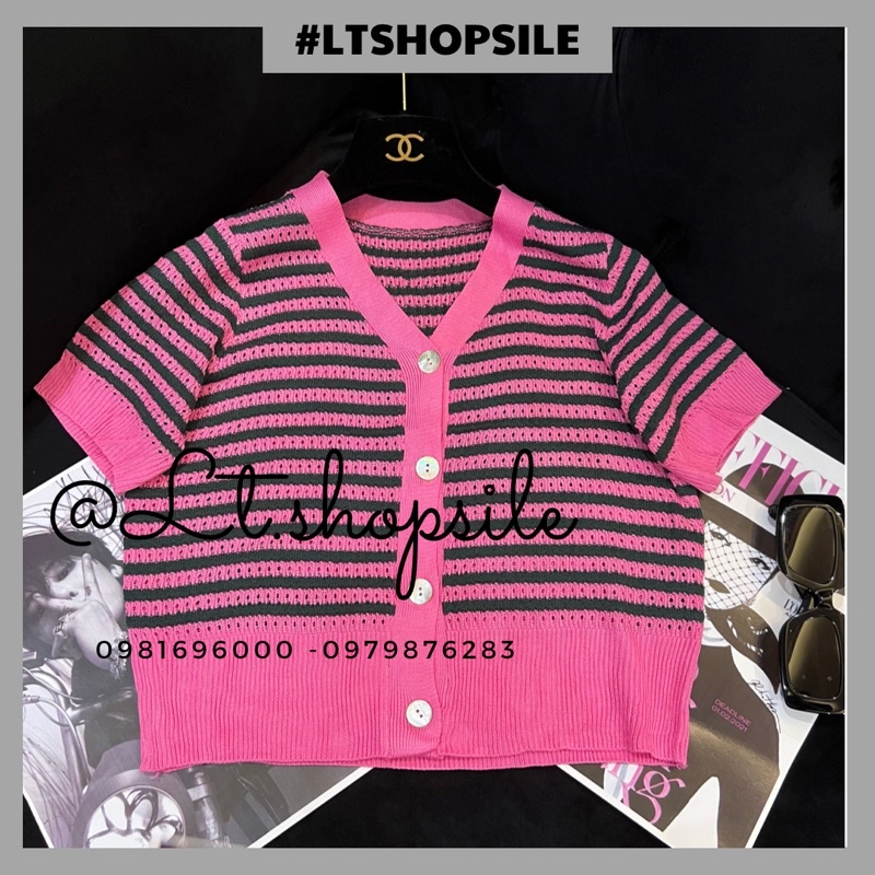 Áo len hồng tiêu khuy cài vỏ trai, phối màu siêu hot hàng mới về