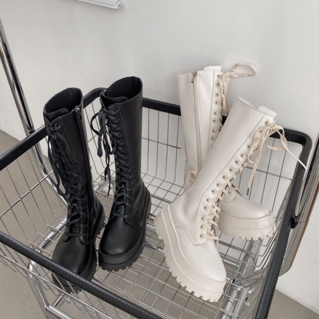 Boots da cao cổ buộc dây đế cao 6cm thời trang ulzzang (ảnh thật)