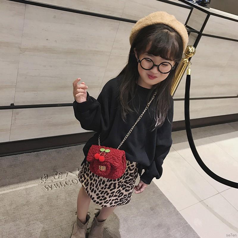 Se7en Children's plush shoulder bag cute cherry decoration girl crossbody accessories bag