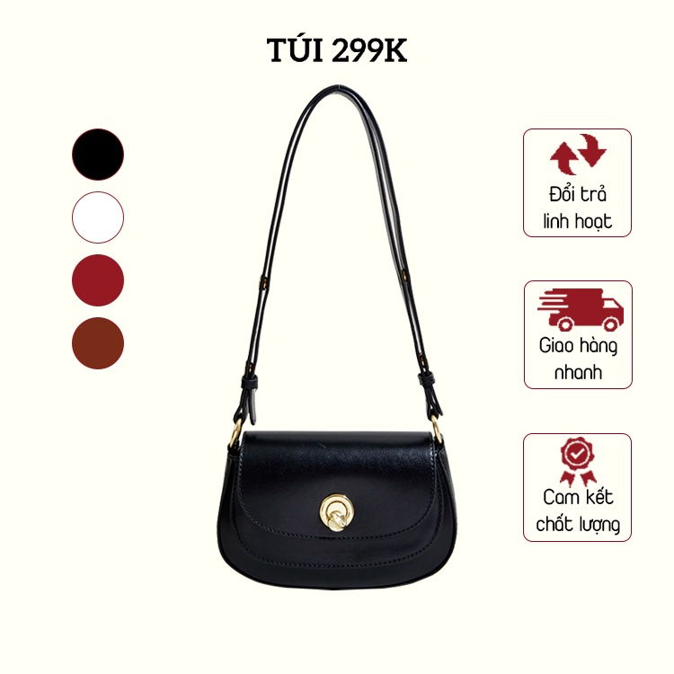 Túi xách nữ đeo chéo TUI299K da PU trơn nhiều màu phong cách vintage dạng hộp nhiều ngăn khoá gập thời trang cao cấp