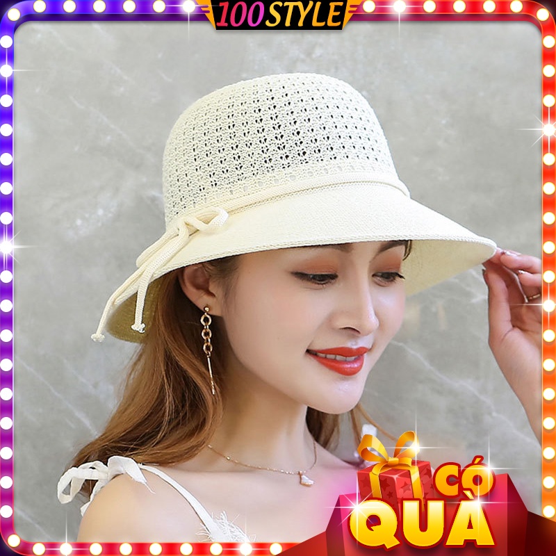 Nón Nữ Chóp Lưới Phối Dây Buộc Thoáng Mát Đi Biển