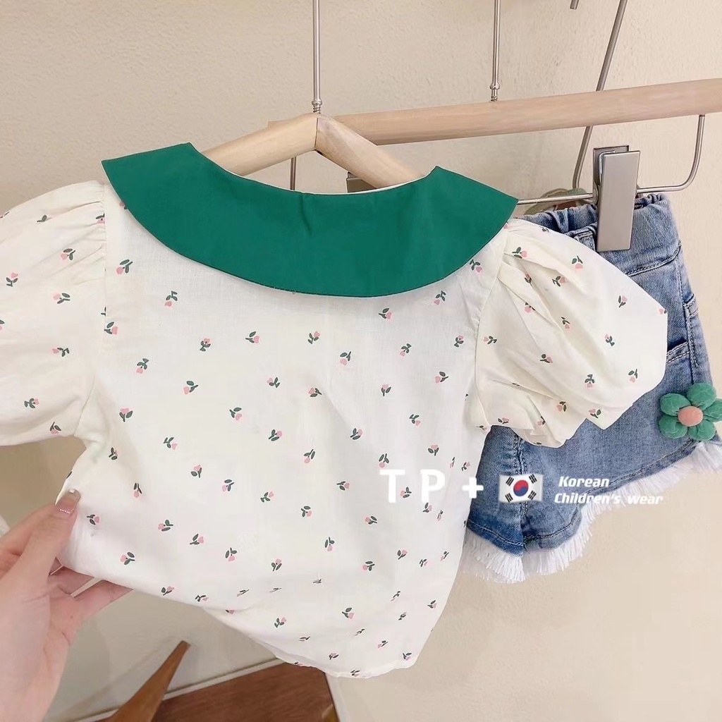 Hàng Mới Về Set Áo Thun Ngắn Tay Và Quần Short Denim Thời Trang Mùa Hè Cho Bé Gái 5