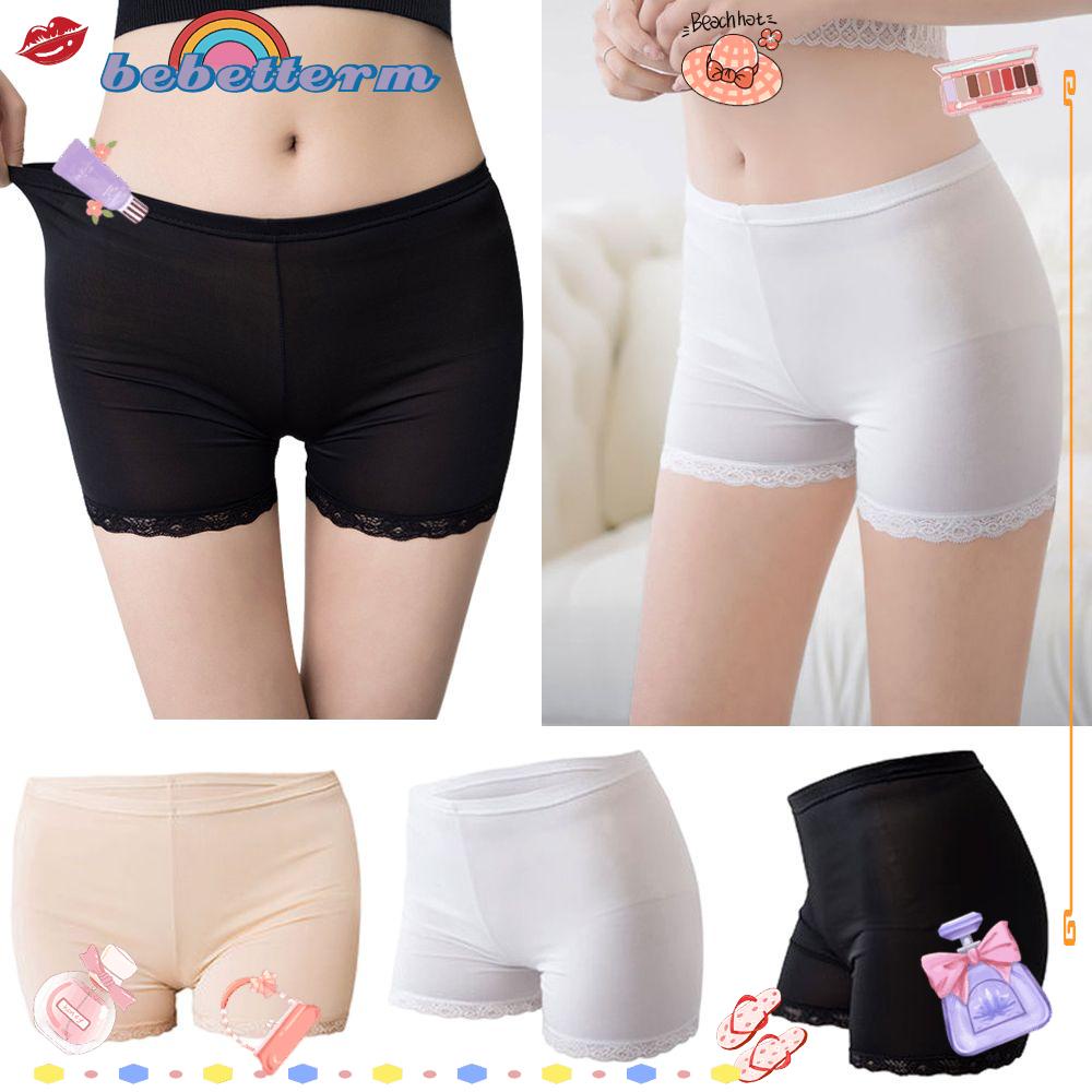 BEBETTFORM Quần lót mặc váy an toàn lưng cao phối ren lụa lạnh co giãn nhiều màu sắc thời trang xuân hè cho nữ