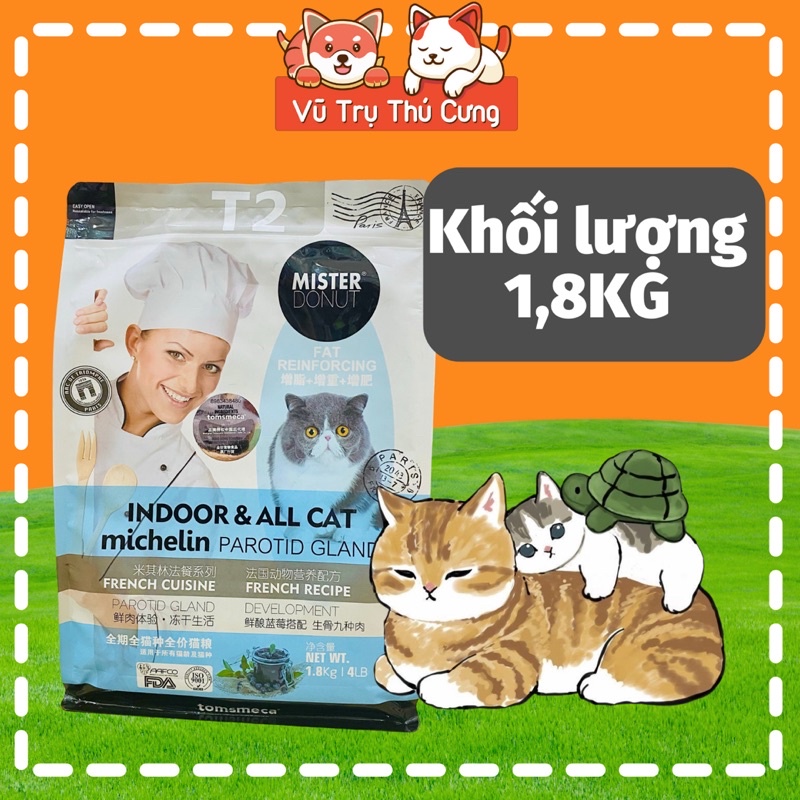 Hạt Mister Donut T2 dành cho mèo trưởng thành, túi 1.8Kg