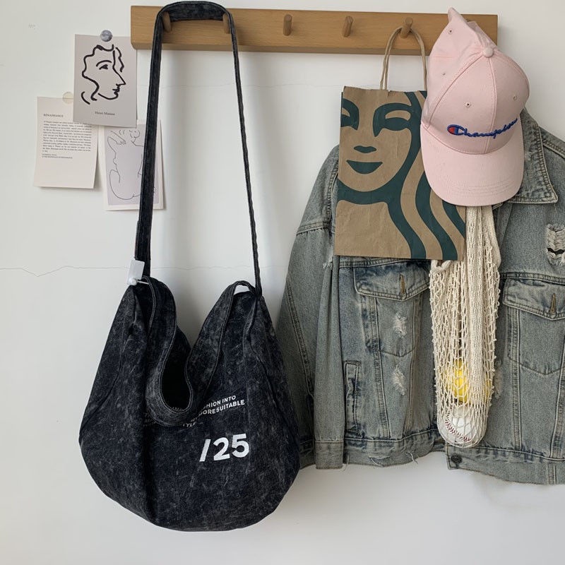 Túi Đeo Vai Chất Liệu Denim Canvas Kích Thước Lớn Phong Cách Hàn Quốc Mới 2022 Cho Nữ