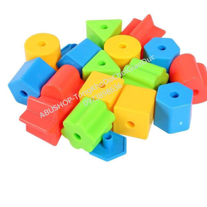 Bộ đồ chơi xe thả hình kéo dây 26X18cm Hãng Sato - Đồ chơi trẻ em kích thích vận động và học hình khối