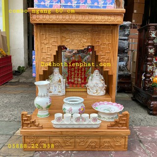 Combo bộ bàn thờ thần tài ông địa gỗ gõ đỏ ngang 60 cm