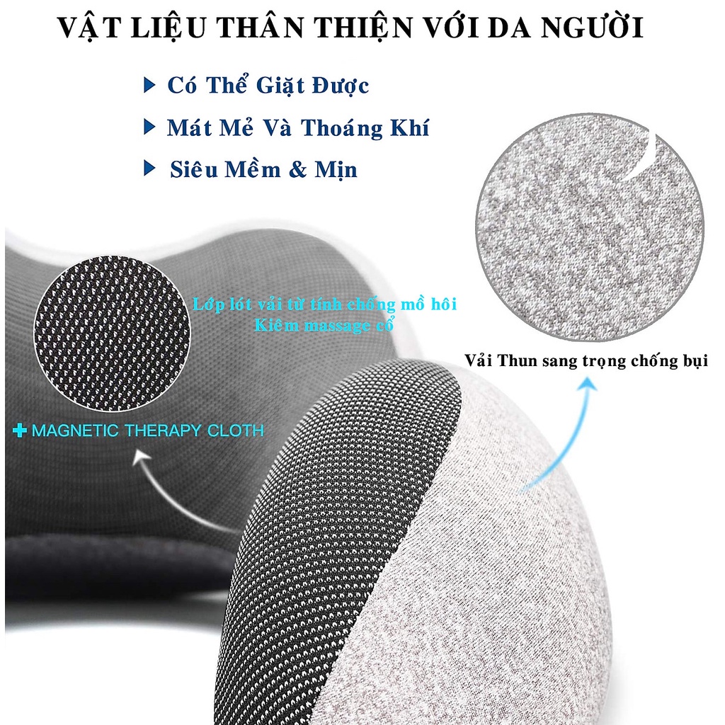 [Màu Xám Nhạt] Gối Ngủ Văn Phòng Du Lịch Chữ U Tặng Kèm Bịt Mắt, Bịt Tai Chống Mỏi Chất Liệu Memory Foam - Hãng dododios
