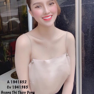 Áo 2 dây phi lụa dây xích khoen Ngọc (kem anh chụp₫