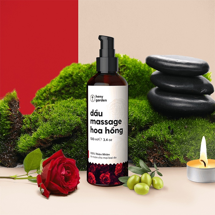 Dầu Massage Body Thiên Nhiên 100mL Heny Garden, Dưỡng Da Từ Dầu Mát Xa Hạt Nho, Olive và Cám Gạo