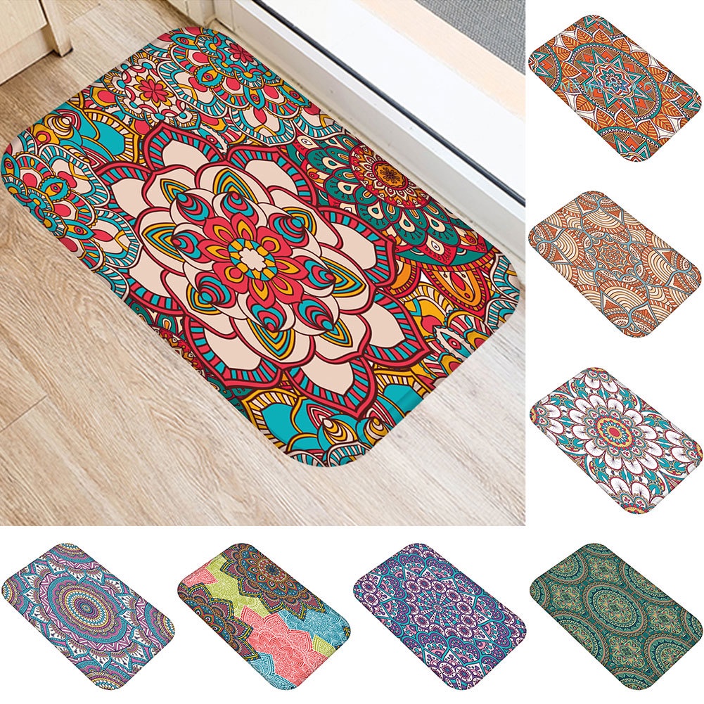 Thảm Chùi Chân Chống Trượt Họa Tiết Hoa Mandala Dành Cho Phòng Tắm