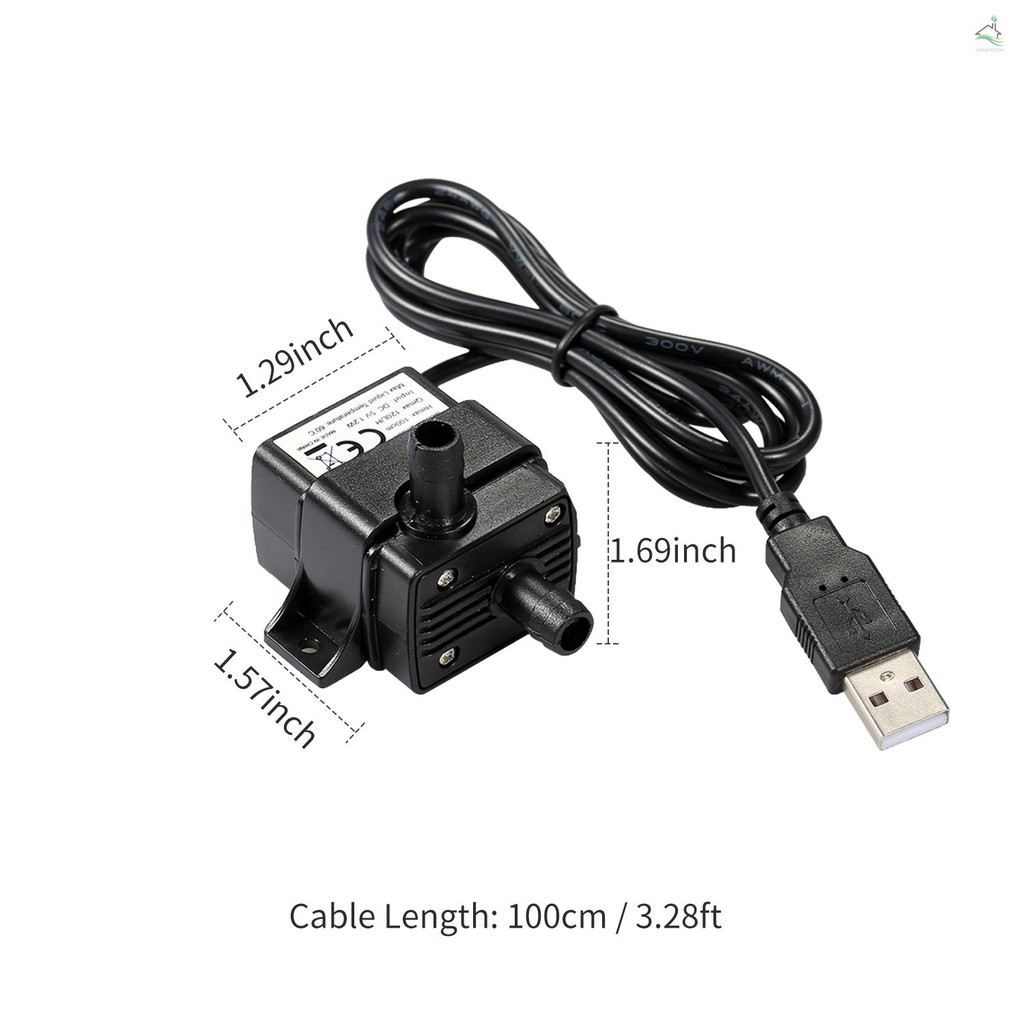 Máy bơm nước không chổi than mini DC 5V với đầu USB 120L/ giờ 1.2W 3.28ft cho hồ cá cảnh