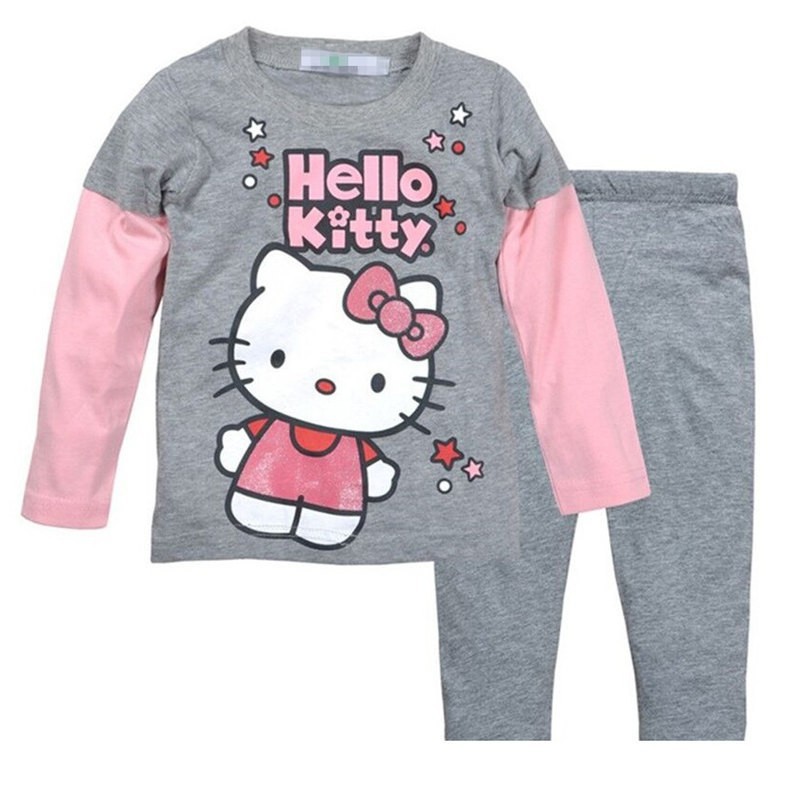Bộ Pijama tay dài màu xám in hình Hello Kitty cho bé gái 2-7 tuổi