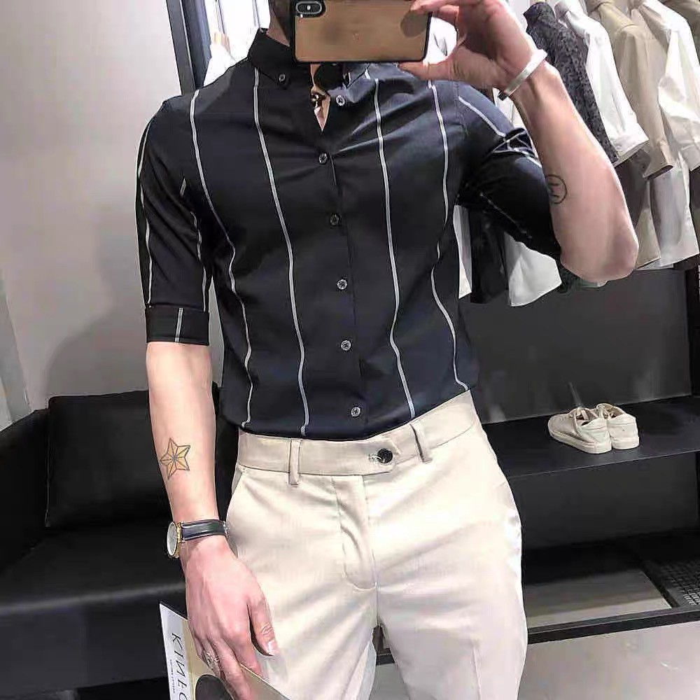 Áo sơ mi dài tay nam, áo sơ mi kẻ sọc nam công sở, chất lụa mịn-Topmen68-SM34