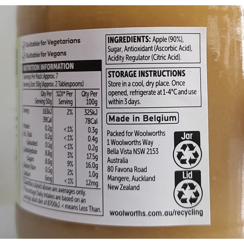 [Lọ 370g] XỐT TÁO [Belgium] WOOLWORTHS Apple Sauce (atv)