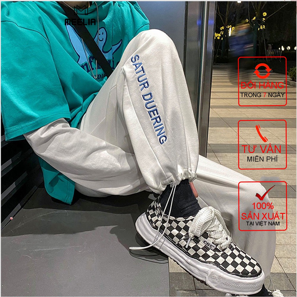 Quần ống rộng nam nữ SATUR DUERING unisex - Quần Jogger thêu chữ Ulzzang dây rút gấu