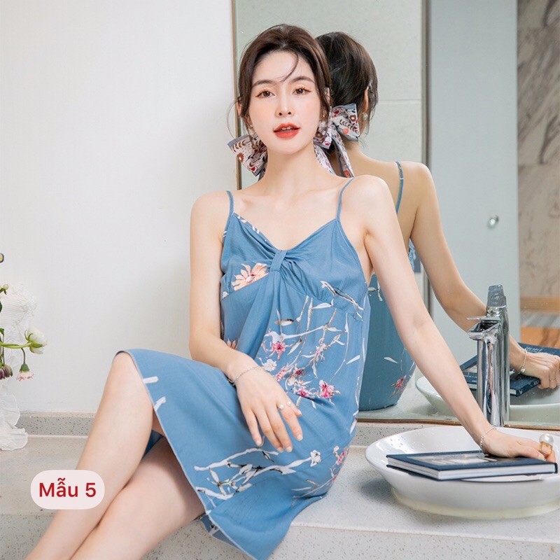 Váy lanh, váy ngủ Cotton lụa - lanh 2 dây siêu mát hoạ tiết trẻ trung, thời trang