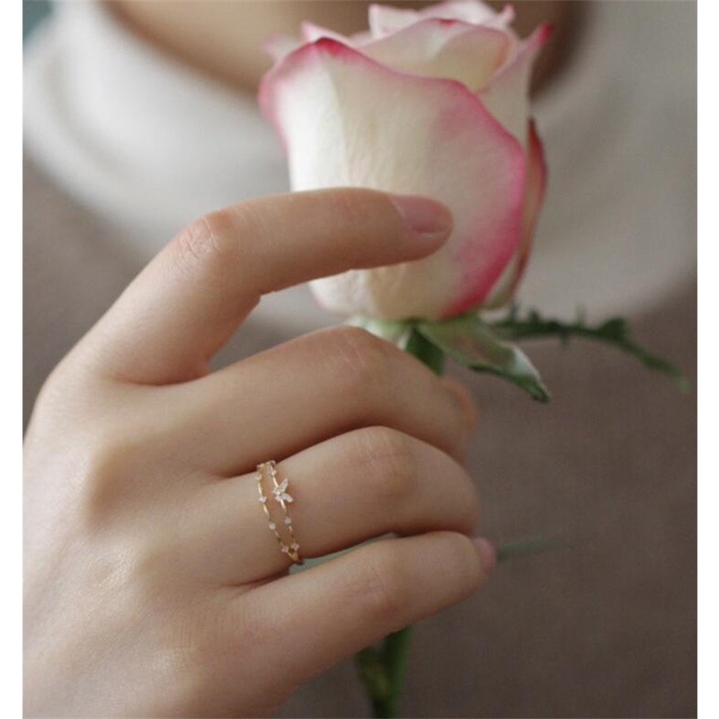 Nhẫn Mạ Vàng / Bạc 925 Hình Bướm Đính Đá Zircon Đơn Giản Thời Trang Hàn Quốc