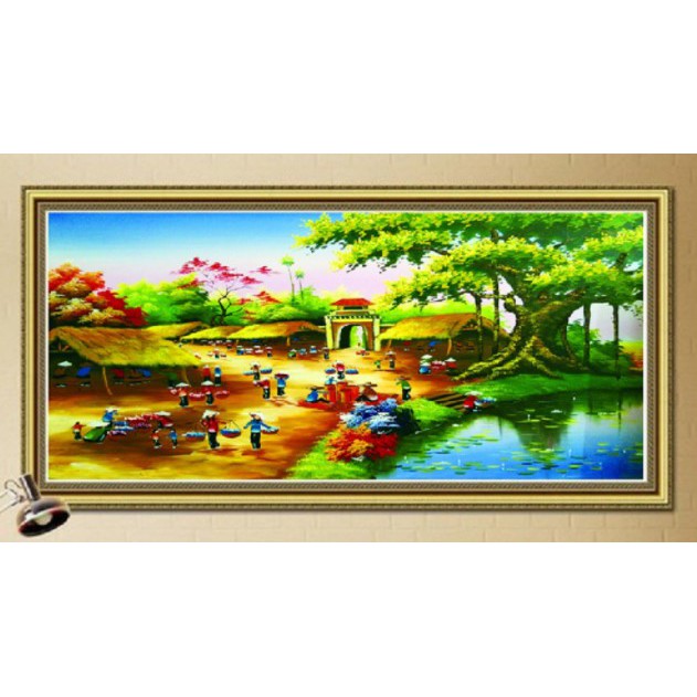 TRANH ĐÍNH ĐÁ PHONG CẢNH CHỢ QUÊ VS175(100X65)