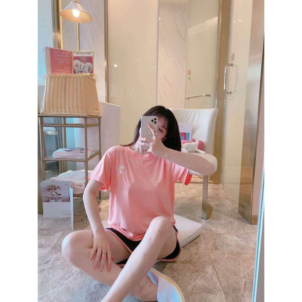 BỘ COTTON HOA CÚC QUẦN ĐÙI SỌC VIỀN 3 MÀU ULZZANG - BỘ THUN NGỦ HOA CÚC HỒNG XÁM XANH