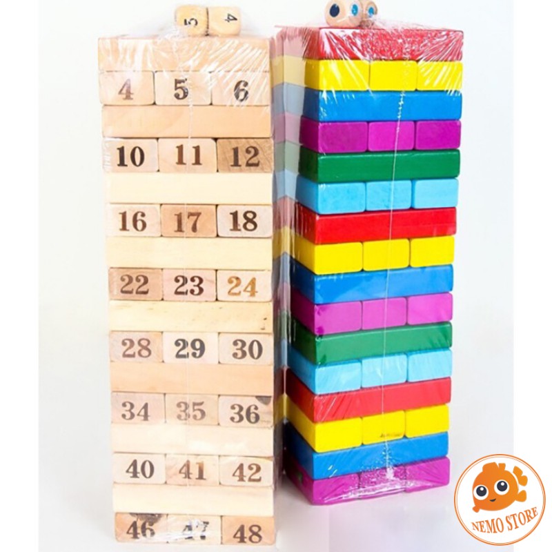 Bộ đồ chơi rút gỗ xếp hình 48 thanh loại lớn kèm xúc xắc Wood Toys