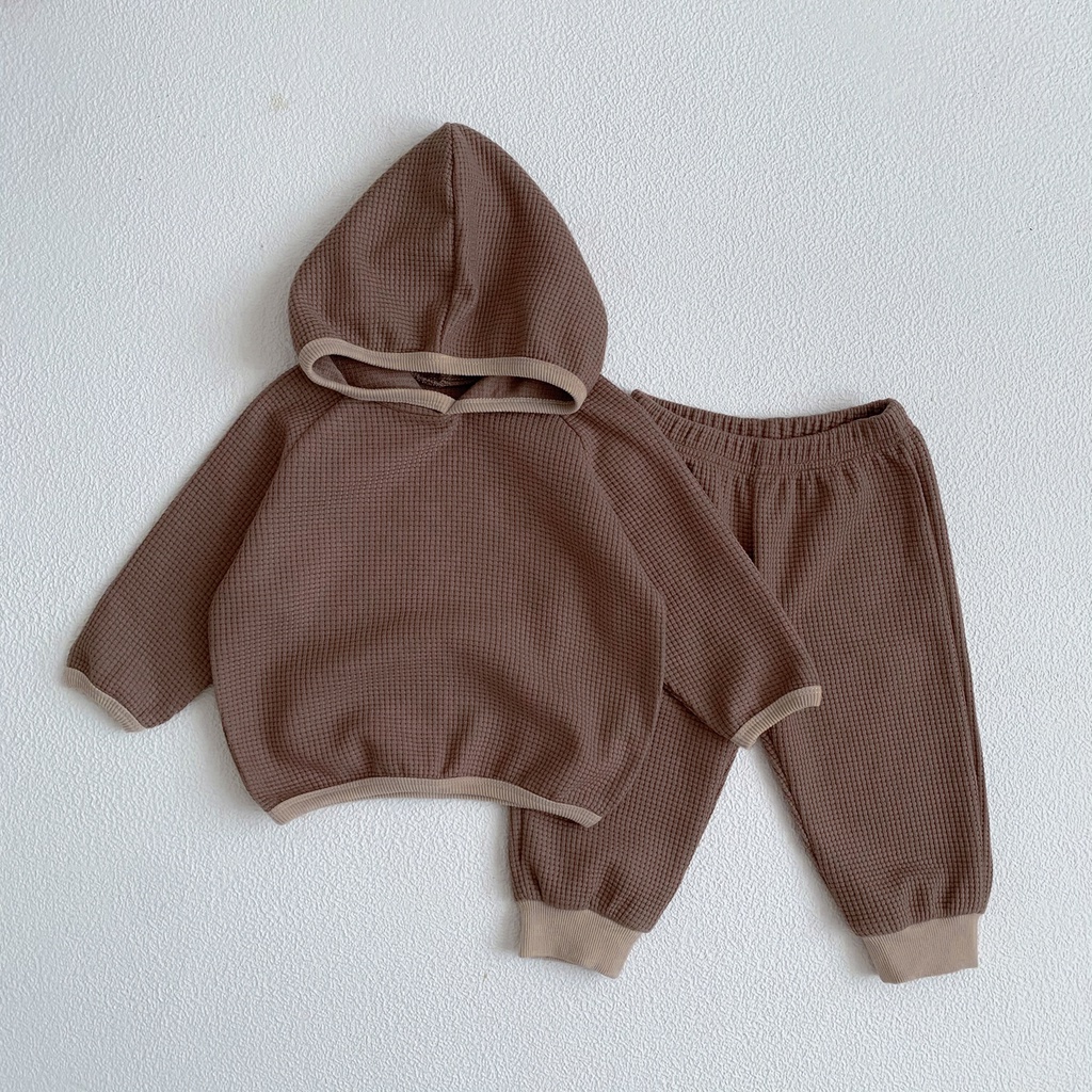 Bộ Áo Hoodie Dài Tay + Quần Dài In Hình Bánh Waffle Thời Trang Mùa Thu Cho Bé Trai