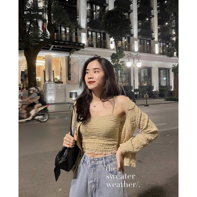 [HÀNG SẴN]SET ÁO CARDIGAN KÈM ÁO 2 DÂY CHẤT XỐP NHĂN siêu xinh