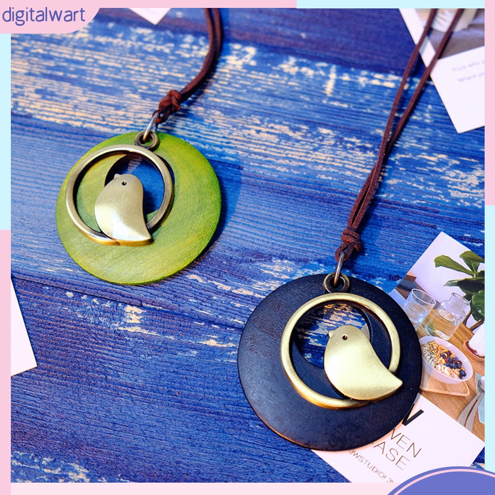 Dây Chuyền Mặt Gỗ Tròn Họa Tiết Chim Độc Đáo