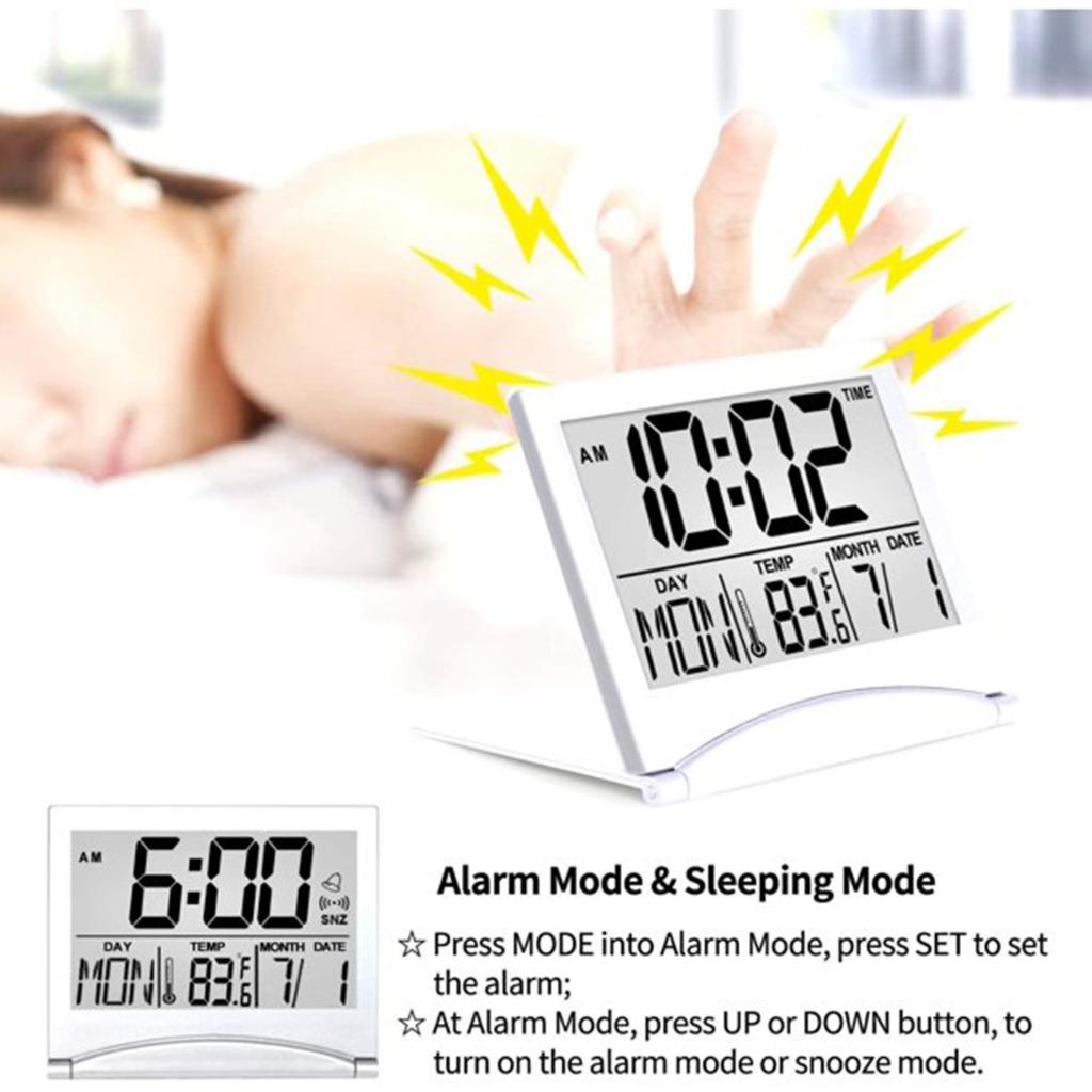 Đồng hồ báo thức kỹ thuật số màn hình LCD có thể gập lại hiển thị lịch/ nhiệt độ để bàn 2.10