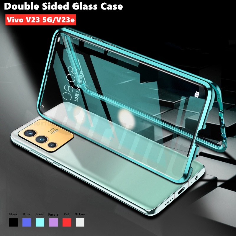 Vivo 360° Ốp Điện Thoại Kính Cường Lực Hai Mặt Nắp Lật Kim Loại Nam Châm Cho Vivo V23 5G V23e Y55S Y33 Y51 2020