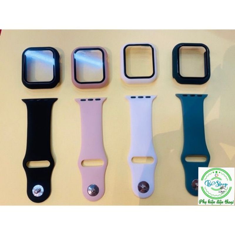 ⚡ Combo Dây cao su + ốp dán mặt apple watch bảo vệ 360 độ 4 màu seri 1 2 3 4 5 38mm 42mm 40mm 44mm