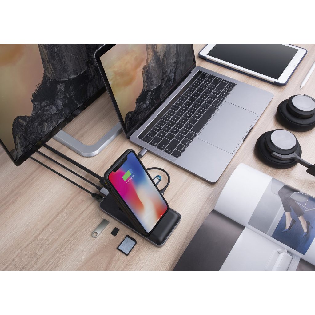 Sạc NHANH không dây kiêm HUB 8 in 1 HyperDrive 7.5W Wireless Charger USB-C Hub