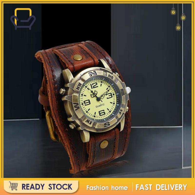 Đồng Hồ Nam Dây Da Phong Cách Vintage Màu Đen
