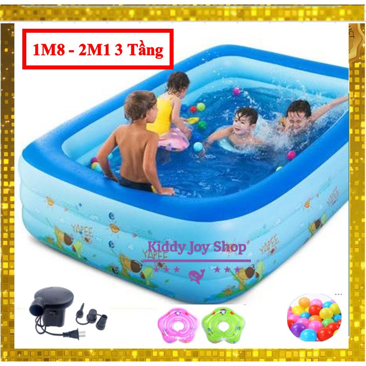 BỂ BƠI PHAO CHO BÉ - 1M1 1M3 1M5 1M8 2M1 3 TẦNG KHỔNG LỒ người lớn loại dày màu xanh