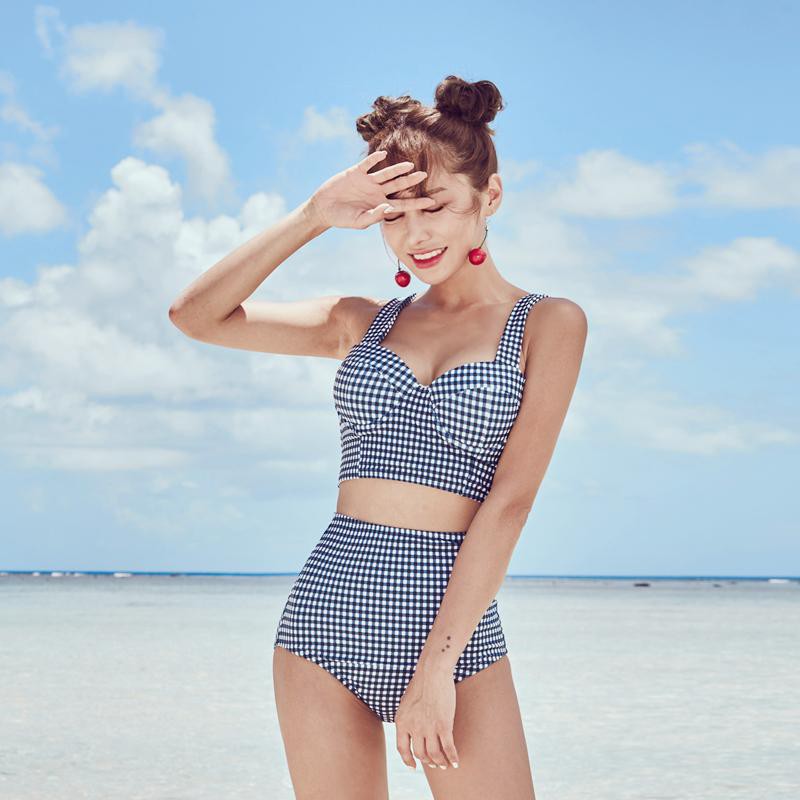 Bộ Đồ Bơi Đi Tắm Biển Nữ Bikini 2 Mảnh Kẻ Caro (1 Set Áo Bra Và Quần Lót)