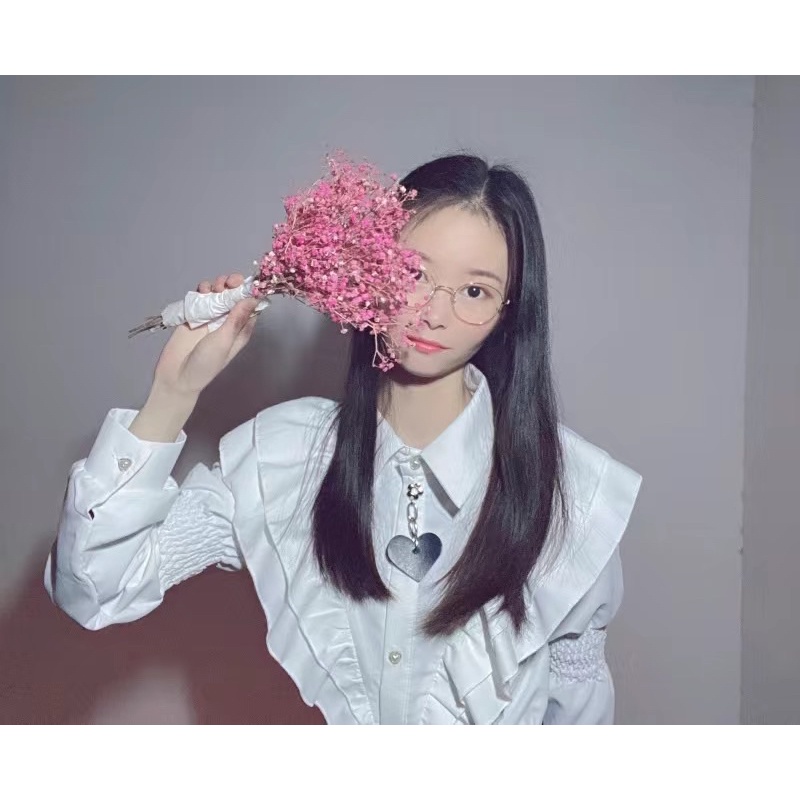 A9 Áo Sơmi Tay Bồng Bèo Kép Tim Đen Nữ Tính Học Sinh