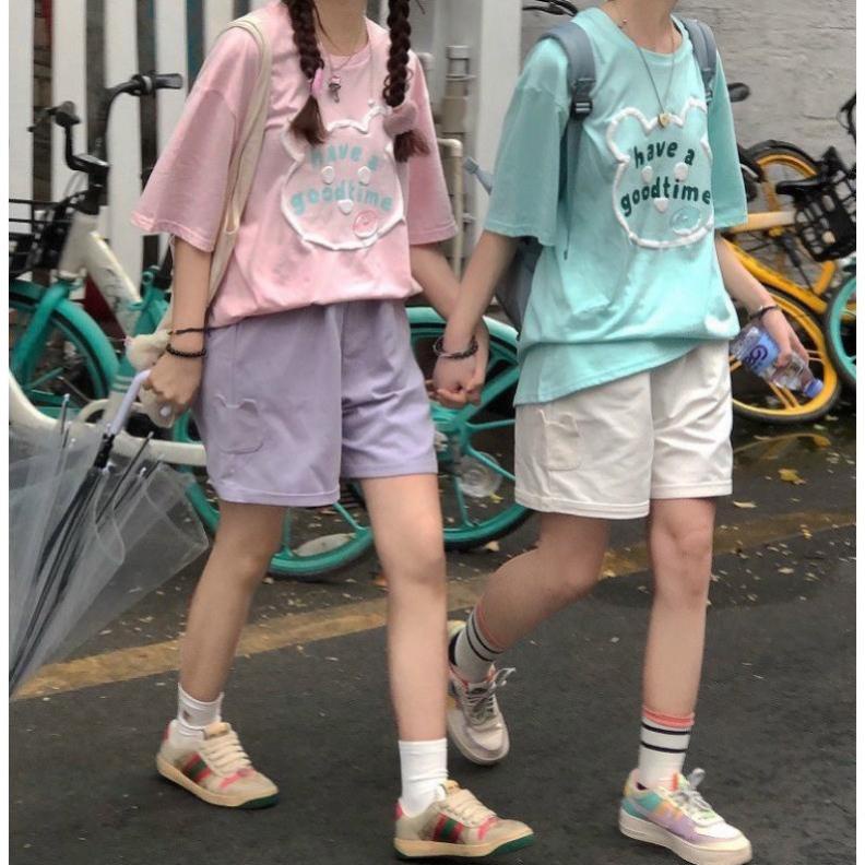 Quần Shorts Kaki Hình Gấu - Quần Kaki Ống Rộng Ngố- Quần Đùi Nữ  Hottrend