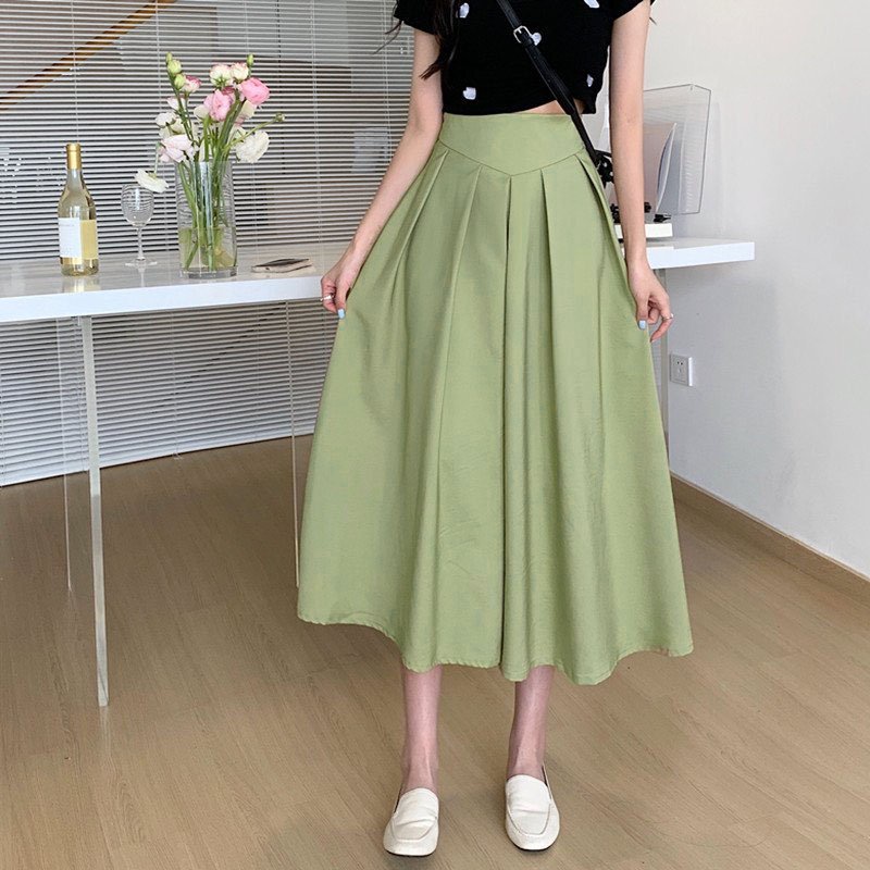 Chân váy dài xếp ly dài qua gối + Bản eo to , Váy chất liệu kaki mềm + lớp lót trong dày dặn xinh xắn , MS 20