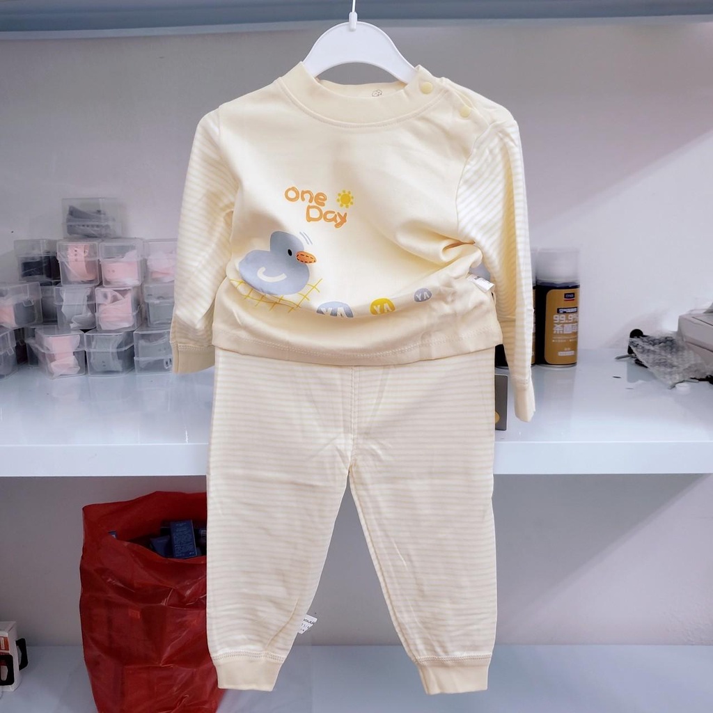325 Đồ bộ quần áo dài tay chui cổ cúc cài vai vải cotton nỉ vừa quảng châu loại đẹp cho bé 6-12kg