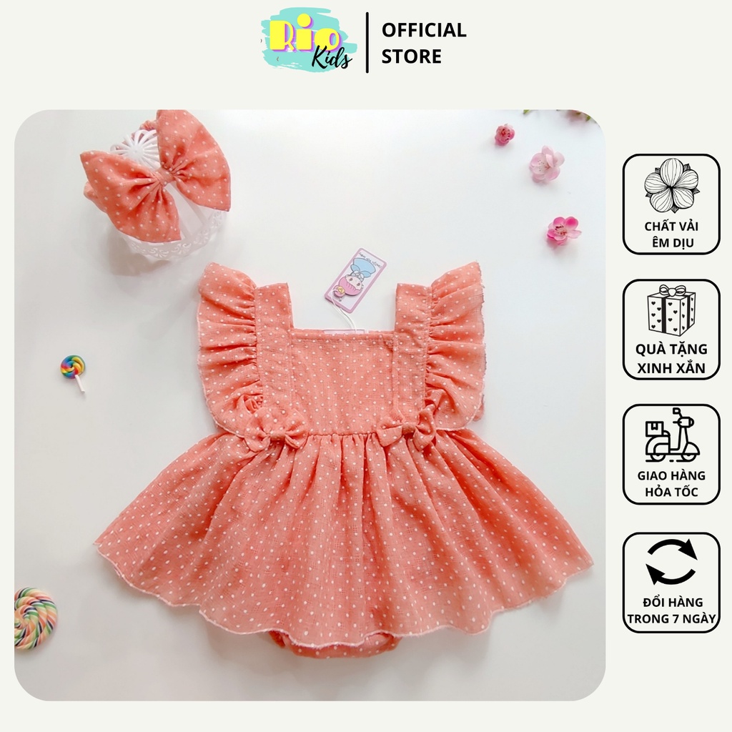 Body váy 2 dây cánh tiên thiết kế cao cấp tặng kèm turban cho bé gái sơ sinh - 13kg diện đi chơi Lễ Tết - Riokids BD24
