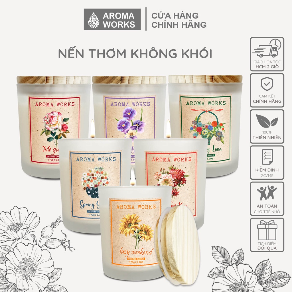 Nến Thơm Phòng Aroma Works Tinh Dầu Thiên Nhiên Không Khói 170g