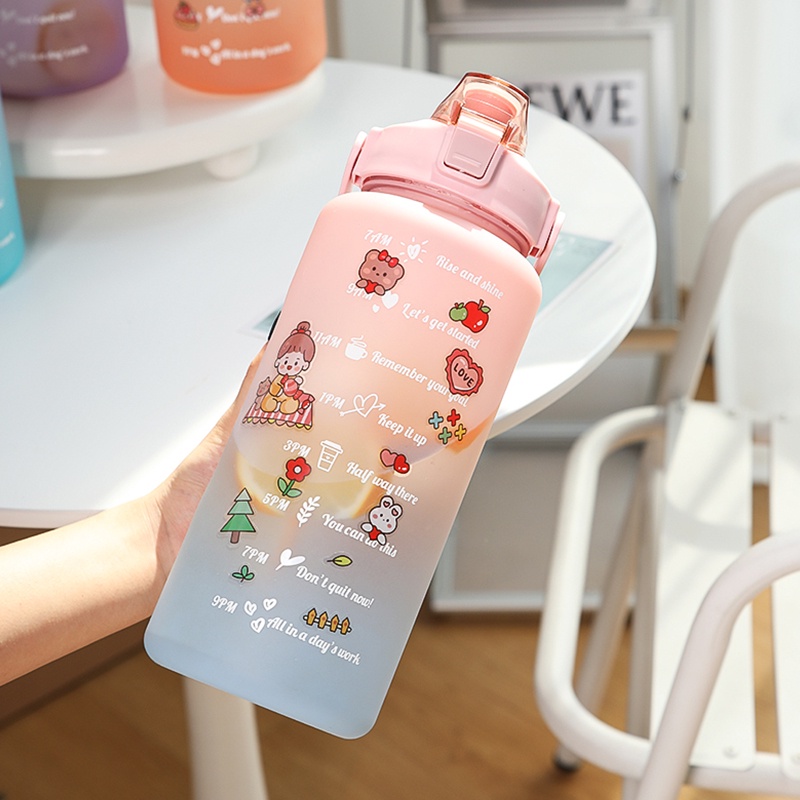Bình Nước Thể Thao Bằng Nhựa PP Màu Sắc Gradient Dung Tích Lớn 2000ML
