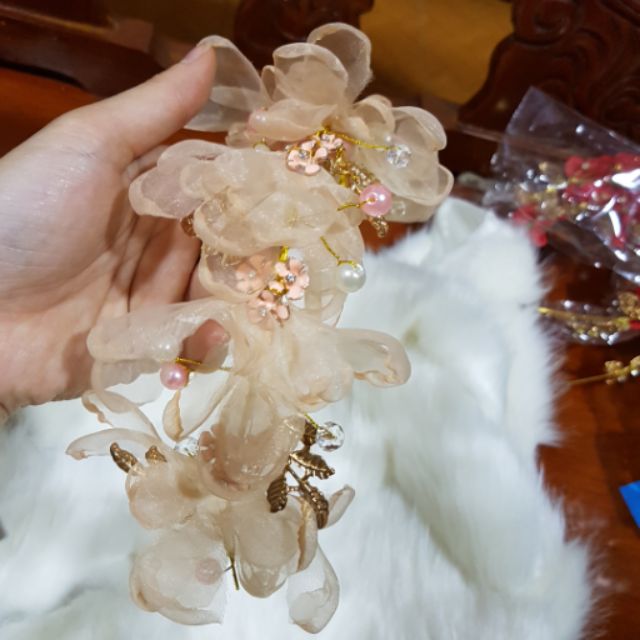 Cài hoa von màu hồng cam nude thanh lý mới phụ kiện tóc