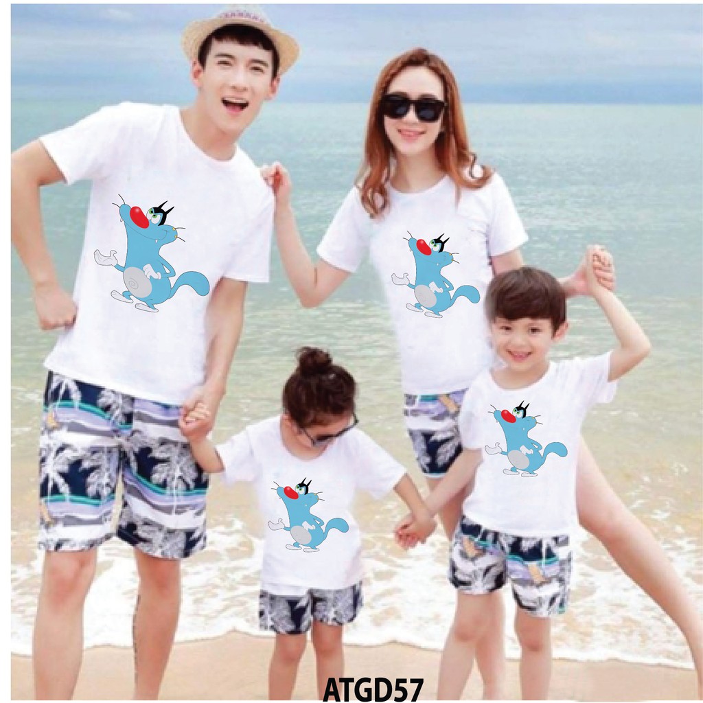 ÁO THUN GIA ĐÌNH - NHÓM - ĐI BIỂN IN HÌNH CON MÈO OGGI ĐỦ MÀU ĐỦ SIZE - ATGD57