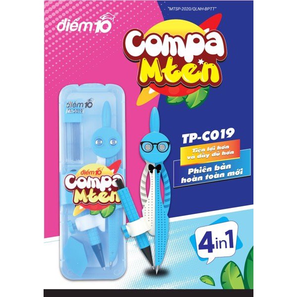 Bộ Compa Điểm 10 MTEN TP- C019 (Hộp 1 cái kèm ống min chì)