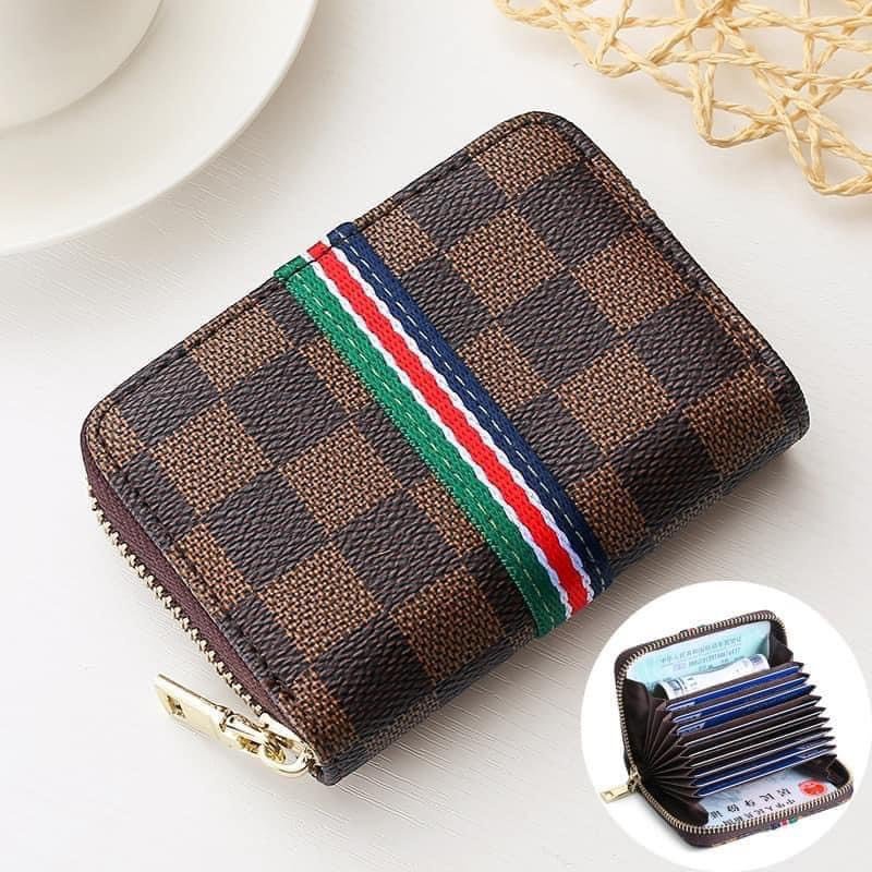 Ví cầm tay thời trang unisex Bóp mini vans kẻ caro Kẻ vạch hai màu trắng đen nam nữ 10 ngăn