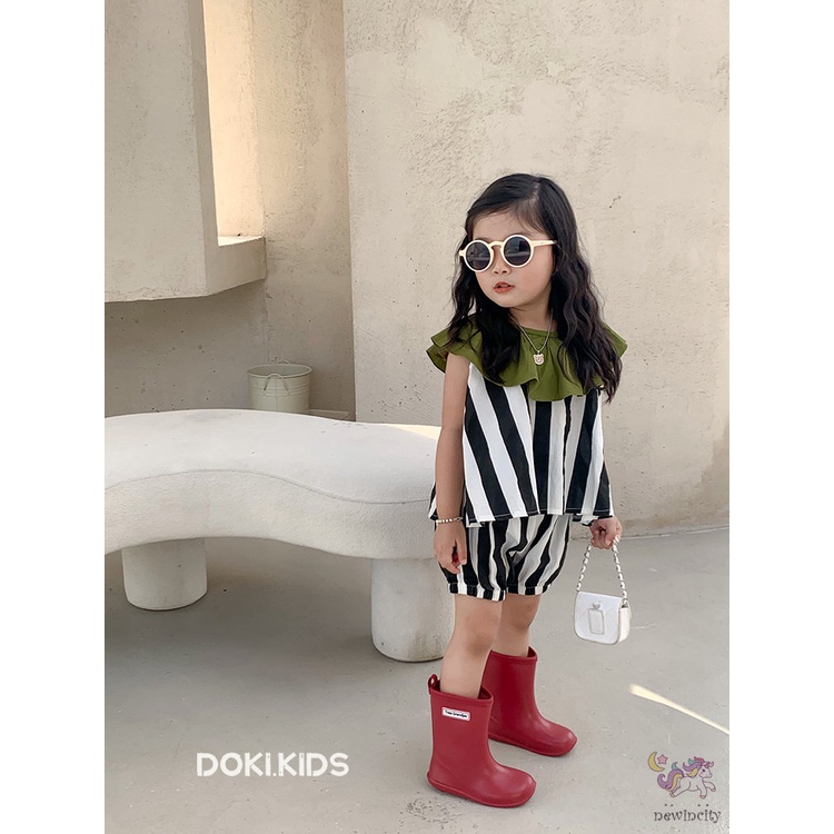 Bộ Áo Sát Nách Cổ Bèo + Quần Short Thời Trang Hàn Quốc Cho Bé Gái